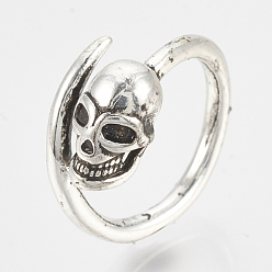 Antique Silver Adjustable Rings, Alloy Finger Rings, Skull, Antique Silver, Size 7, 17mm