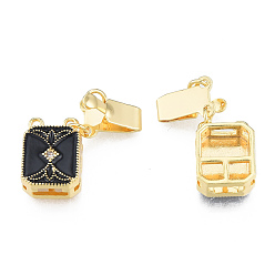 Real 18K Gold Plated Brass Pave Clear Cubic Zirconia Box Clasps, with Black Enamel, Nickel Free, Rectangle, Real 18K Gold Plated, 25mm, Rectangle: 14x10x5mm, Hole: 1.2mm
