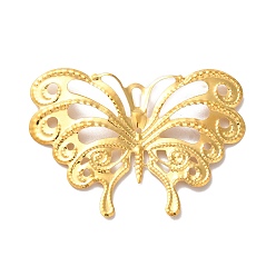Golden Iron Filigree Joiners, Etched Metal Embellishments, Butterfly, Golden, 42x59x1.5mm, Hole: 1.5mm & 1.8mm & 3mm