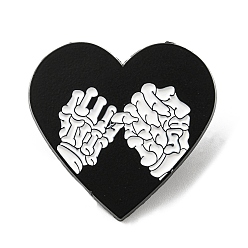 Noir Coeur avec broche en émail à main squelette de promesse pointilleuse, Broche en alliage noir d'électrophorèse pour vêtements de sac à dos, noir, 28.5x30x1.6mm