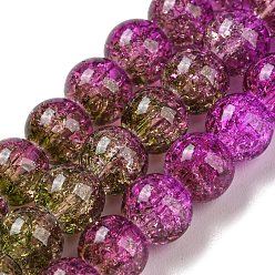 Fuchsia Spray Painted Crackle Glass Beads Strands, Gradient Color, Segmented Multi-color Beads, Round, Fuchsia, 6mm, Hole: 1mm, about 60pcs/strand, 14.96~15.04 inch(38~38.2cm)