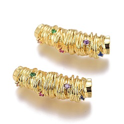 Real 18K Gold Plated Brass Micro Pave Colorful Cubic Zirconia Pendants, Long-Lasting Plated, Column, Real 18K Gold Plated, 25x8mm, Hole: 4mm