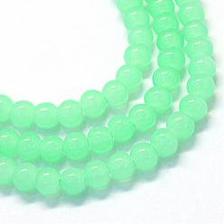 Светло-зеленый Выпечки окрашены имитация нефрита стекловолокна круглый шарик, светло-зеленый, 4.5~5 мм, отверстие : 1 мм, около 210 шт / нитка, 31.4 дюйм
