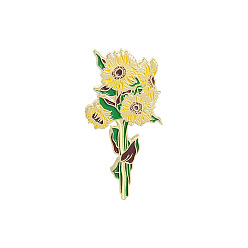 Champagne Yellow Creative Zinc Alloy Brooches, Enamel Lapel Pin, with Iron Butterfly Clutches or Rubber Clutches, Flower, Golden, Champagne Yellow, 30x18mm, Pin: 1mm