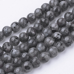 Larvikite Brins de perles de larvikite noire naturelle, ronde, 6~6.5mm, Trou: 1mm, Environ 60 pcs/chapelet, 14.9 pouce (38 cm)
