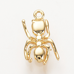 Real 18K Gold Plated Brass Charms, Nickel Free, Real 18K Gold Plated, Spider, 13x6.5x2mm, Hole: 1mm