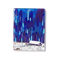Blue Embossed Printed Acrylic Pendants, Rectangle Charms with Scenery Pattern, Blue, 41.5x31x2.7mm, Hole: 1.6mm