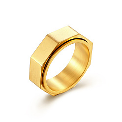 Golden Plain Octagon Titanium Steel Rotating Finger Ring, Fidget Spinner Ring for Calming Worry Meditation, Golden, US Size 9(18.9mm)
