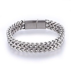 Stainless Steel Color 304 Stainless Steel Mesh Bracelets, with Brushed Magnetic Clasps, Stainless Steel Color, 8-5/8 inch(22cm), 12x6mm