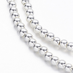 Silver Plated Electroplate Non-magnetic Synthetic Hematite Beads Strands, Round, Silver Plated, 3mm, Hole: 1mm, about 161pcs/strand, 15.7 inch