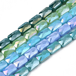Mixed Color Electroplate Opaque Solid Color Glass Beads Strands, AB Color Plated, Faceted, Rectangle, Mixed Color, 7x4x3mm, Hole: 1mm, about 79~80pcs/strand, 20.47 inch(52cm)
