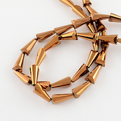 Copper Plated Electroplate Glass Beads, Faceted Cone, Copper Plated, 18x10x9mm, Hole: 1.5mm