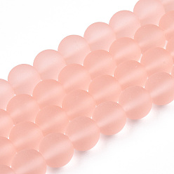 Rose Brumeux Chapelets de perles en verre transparentes  , givré, ronde, rose brumeuse, 9.5~10mm, Trou: 1.5mm, Environ 41~42 pcs/chapelet, 14.88~15.12 pouce (37.8~38.4 cm)