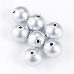Argent Perles acryliques peintes à la peinture mate, ronde, argenterie, 16mm, trou: 2 mm, environ 210 pcs / 500 g