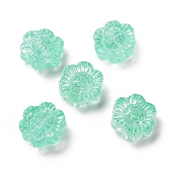 Aigue-marine Perles de verre peintes par pulvérisation transparent, lotus, aigue-marine, 13x14x6mm, Trou: 1.2mm
