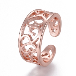 Розовое Золото Регулируемые латунные кольца на мыске, открытые манжеты, открытые кольца, полый, розовое золото , размер США 3 (14 мм)