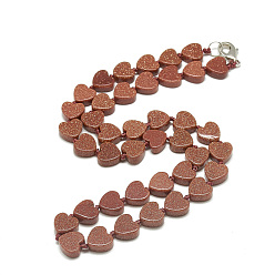 Goldstone Synthetic Goldstone Beaded Necklaces, with Alloy Lobster Clasps, Heart, 19.2 inch(49cm), Heart: 10x10x5.5mm