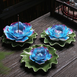 Deep Sky Blue Porcelain Incense Burners, Lotus Incense Holders, Home Office Teahouse Zen Buddhist Supplies, Deep Sky Blue, 75x30mm