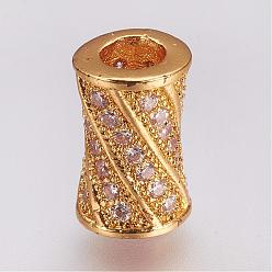 Golden Brass Micro Pave Cubic Zirconia Beads, Column, Golden, 9x6mm, Hole: 3mm
