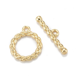 Real 18K Gold Plated Brass Toggle Clasps, Long-Lasting Plated, Ring, Real 18K Gold Plated, Ring: 14x12x2mm, Hole: 1.4mm, Bar: 4x18.5x2.5mm, Hole: 1.4mm