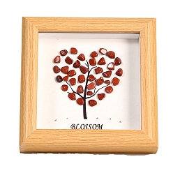 Красный Камень Квадрат из натуральной красной яшмы с подставками для фоторамок из дерева в форме сердца, украшения для домашнего экрана, 120x120 мм
