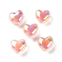 Light Salmon Transparent Acrylic Beads, Bead in Bead, AB Color Plated, Heart, Light Salmon, 19x21.5x14mm, Hole: 3.5mm
