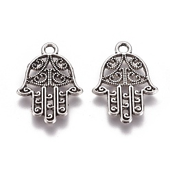 Antique Silver Tibetan Style Alloy Pendants, Cadmium Free & Lead Free, Hamsa Hand/Hand of Fatima/Hand of Miriam, Antique Silver, 21x15x1.5mm, Hole: 2mm, about 1190pcs/1000g