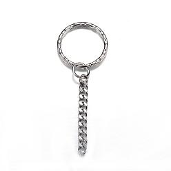 Stainless Steel Color 304 Stainless Steel Split Key Rings, Keychain Clasp Findings, Stainless Steel Color, 68mm