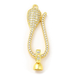 Real 18K Gold Plated Rack Plating Brass Micro Pave Clear Cubic Zirconia Fold Over Clover Clasps, Long-Lasting Plated, Snake, Real 18K Gold Plated, Pendant: 35x12.5x4mm, Hole: 1.5mm, Clasp: 12x5.5x5.5mm, Inner Diameter: 4mm