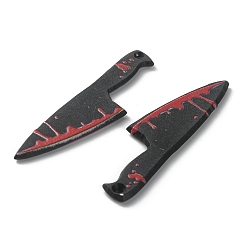 Tool Непрозрачные смоляные подвески ужасов хэллоуина в готическом стиле, очарование кровавого фруктового ножа, для изготовления ювелирных серег, форма ножа, чёрные, другие, 50x14x2 мм, отверстие : 1.4 мм