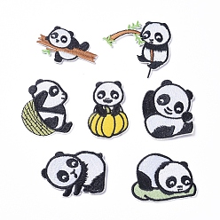 Noir Panda mignon tissu de broderie informatisé fer sur / coudre sur les patchs, accessoires de costume appliques, pour sacs à dos, vêtements, 35~51x33~58mm, 7 pièces / kit