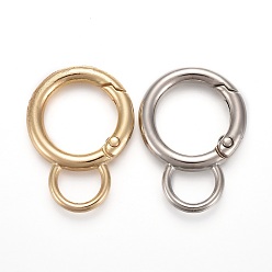 Mixed Color Alloy Spring Gate Ring, with Loop, Circle Key Rings, for Handbag Ornaments Decoration, Cadmium Free & Lead Free, Mixed Color, 33x24x3.5mm, Hole: 9x7mm