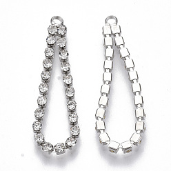 Platino Colgantes de cadena de copa de diamantes de imitación de bronce, cristal, lágrima, Platino, 30~35x8x2 mm, agujero: 1.6 mm