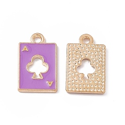 Medium Orchid Alloy Pendant, with Enamel, Rectangle with Ace of Spades Charm, Golden, Medium Orchid, 18x11x1mm, Hole: 1.8mm