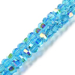 Deep Sky Blue Transparent Electroplate Glass Beads Strands, AB Color, Faceted Lantern, Deep Sky Blue, 6x4.5mm, Hole: 1.4mm, about 98pcs/strand, 17.72''(45cm)