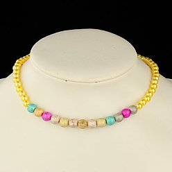 Jaune  Colliers extensibles de perles acryliques pour enfants, avec un spray coloré peint perles acryliques, jaune, 15 pouce