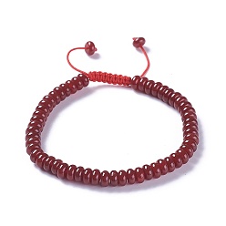 Ágata Roja Nylon ajustable pulseras de cuentas trenzado del cordón, con cuentas de cornalina naturales, 2-1/4 pulgada ~ 2-7/8 pulgada (5.8~7.2 cm)