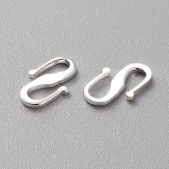925 Sterling Silver Plated Brass S Hook Clasps, Long-Lasting Plated, 925 Sterling Silver Plated, 12x7.5x1mm
