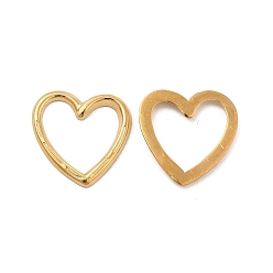 Real 18K Gold Plated Ion Plating(IP) 304 Stainless Steel Linking Ring, Textured, Heart, Real 18K Gold Plated, 15.5x15.5x1.5mm, Inner Diameter: 12.5x12mm