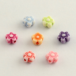 Mixed Color Craft Style Acrylic Beads, Flower, Mixed Color, 7x4mm, Hole: 2mm, about 4000pcs/500g