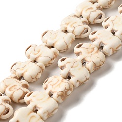 Dentelle Vieille Brins de perles synthétiques teintes en turquoise, éléphant, vieille dentelle, 10.5x15x5mm, Trou: 1.2mm, Environ 38 pcs/chapelet, 15.04'' (38.2 cm)