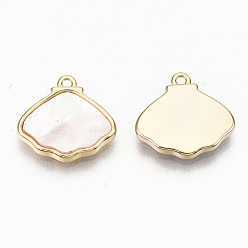 Creamy White Natural Freshwater Shell Charms, with Real 18K Gold Plated Brass Findings, Nickel Free, Shell Shape, Creamy White, 12x13x1.5mm, Hole: 1mm