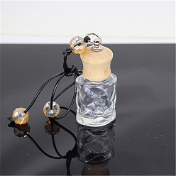 Flower Empty Glass Perfume Bottle Pendants, Aromatherapy Fragrance Essential Oil Diffuser Bottle, with Coffee Color Cord, Car Hanging Decor, with Wood Lid, Flower, 5.44x3.2cm