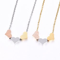 Mixed Color 304 Stainless Steel Pendant Necklaces, with Lobster Clasp, Heart, Mixed Color, 18.11 inch(46cm), 1.5mm