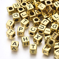 Antique Golden Plated Antique Style Acrylic Beads, Horizontal Hole, Cube with Initial Letter, Antique Golden Plated, 6x6x6mm, Hole: 3mm, about 3000pcs/500g