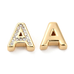 Letter A Brass Micro Pave Cubic Zirconia Beads, Real 18K Gold Plated, Letter A, 8x8x3.5mm, Hole: 1.2mm