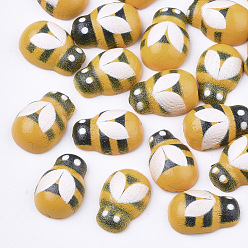 Gold Spray Painted Wooden Cabochons, Printed, Bees, Gold, 12~13x8~9x4~5mm