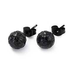Electrophoresis Black 304 Stainless Steel Stud Earring Findings, with Ear Nuts, Textured Round, Electrophoresis Black, 19x8mm, Pin: 0.7mm