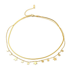Золотой Ионное покрытие (ip) 304 двухслойные ожерелья из троса и елочки из нержавеющей стали, колье со звездами для женщин, золотые, 16.02 дюйм (40.7 см)