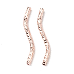 Rose Gold Rack Plating Brass Curved Tube Beads, Cadmium Free & Lead Free, Long-Lasting Plated, Rose Gold, 20x1.5mm, Hole: 0.8mm